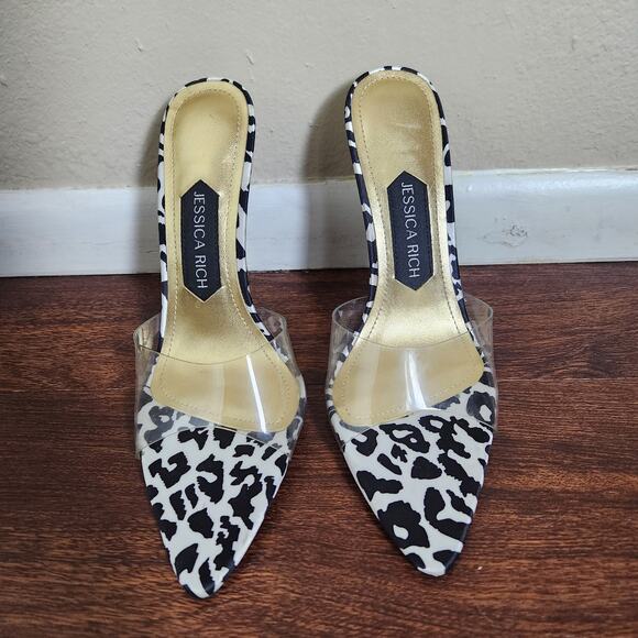 New NWOT Jessica Rich Racy Mule Pointed Toe Sandal Stiletto Heel Leopard Size 6 - Picture 2 of 12